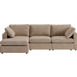 Moby mörkbeige divansoffa 296 cm - Vändbar divansoffa med pocketfjädrar + Möbeltassar