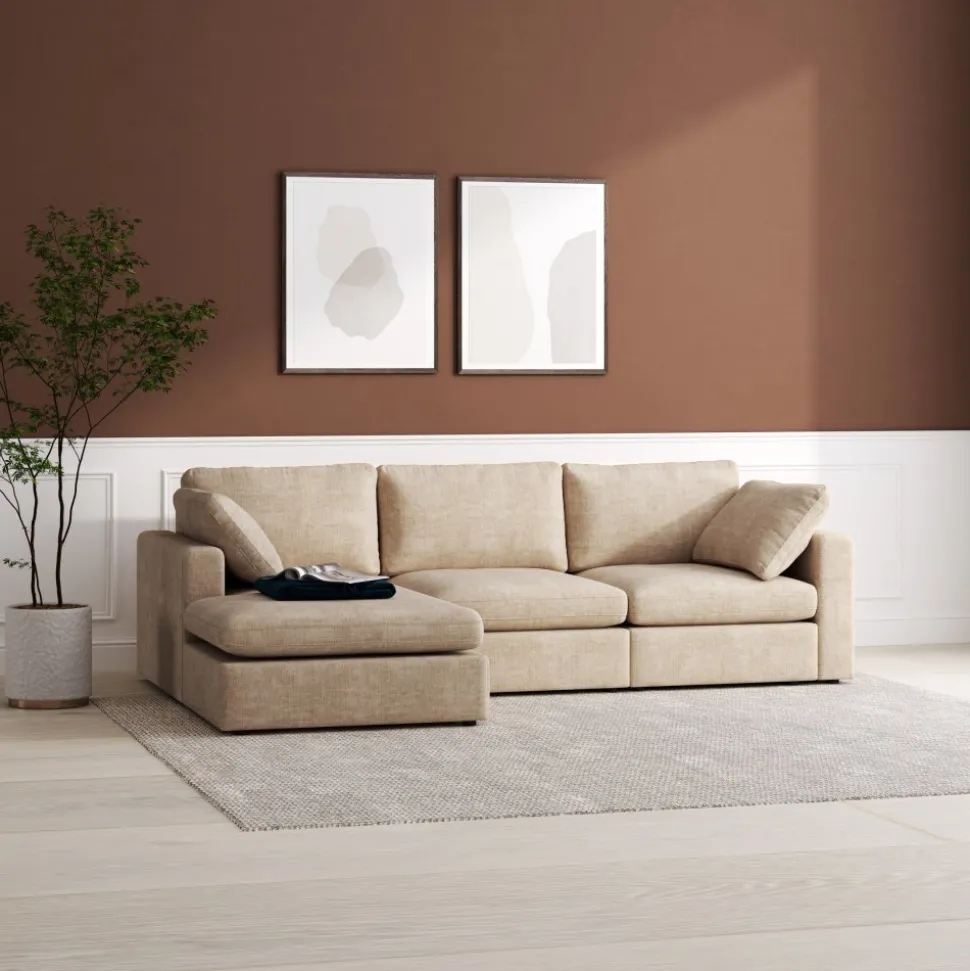 Moby mörkbeige divansoffa 296 cm - Vändbar divansoffa med pocketfjädrar