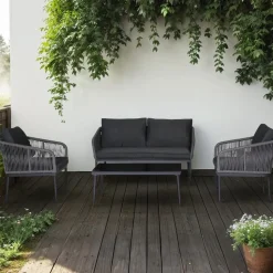 Molde loungegrupp med bord - Svart/grå rep