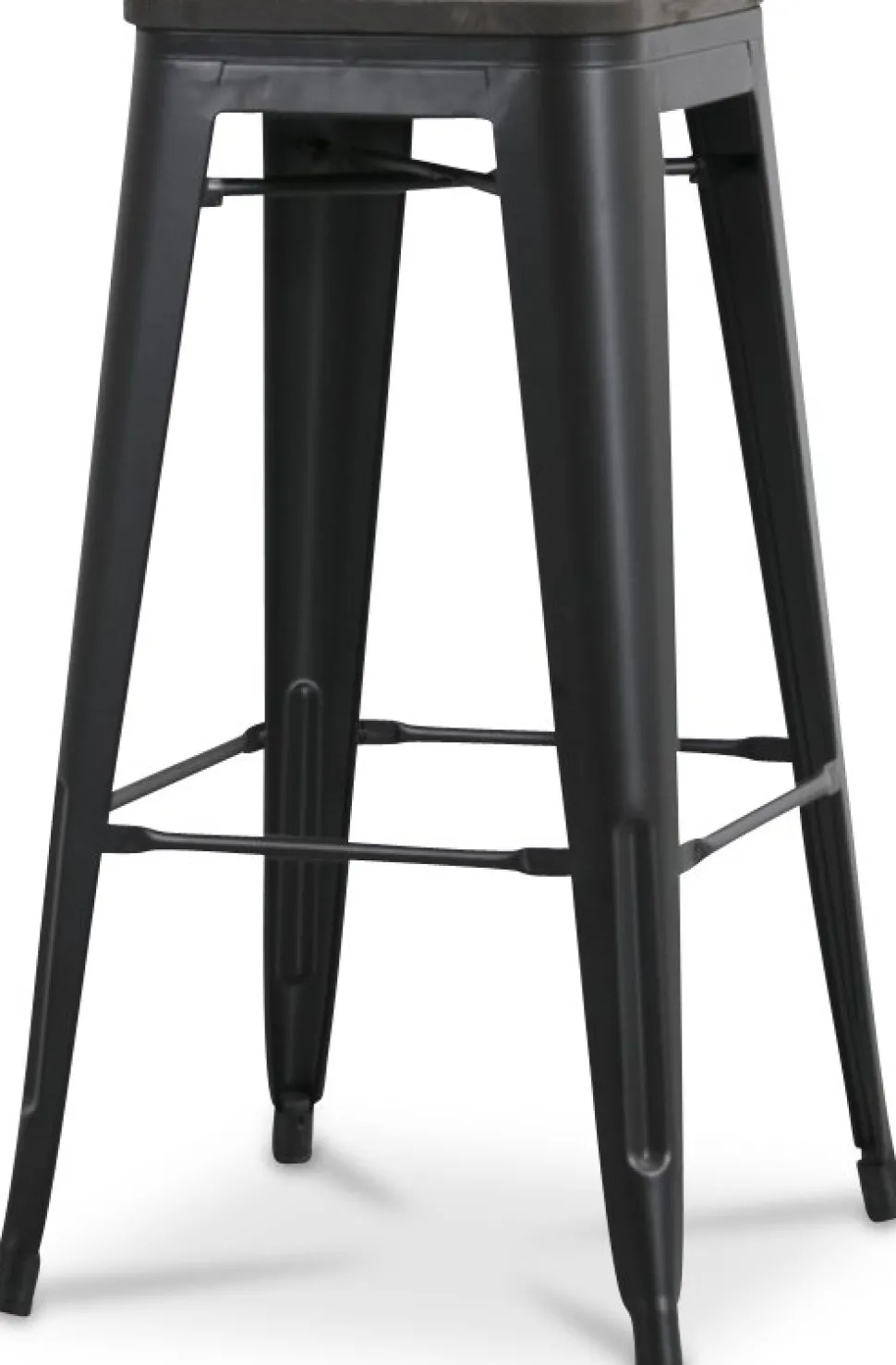 Montreux Barpall i plåt vintage - Plåt / Mörkbrunt trä + Möbeltassar