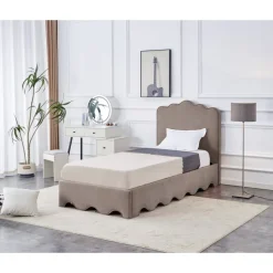 Mörkbeige sängram 90x200 cm