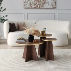 Mushroom sidobordset Ø30/40 cm - Guld/valnöt