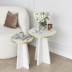 Mushroom sidobordset Ø30/40 cm - Guld/vit