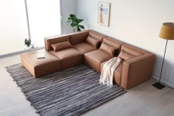 Nees modulsoffa i cognac combo 2 + Möbeltassar