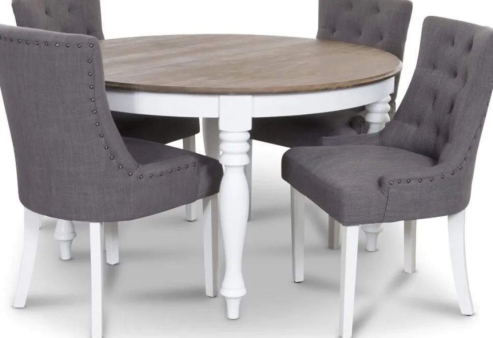 New England matgrupp inklusive 4 st Tuva matstolar i grått tyg + 3.00 x Möbeltassar