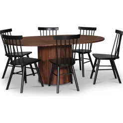 Nova matgrupp, förlängningsbart matbord Ø130-170 cm inkl 6 st Orust svarta pinnstolar - Valnöt + 6.00 x Stolsdyna