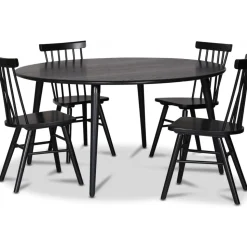 Omni matgrupp, runt matbord Ø130 cm inkl 4 st Orust svarta pinnstolar - Svartbetsad ek