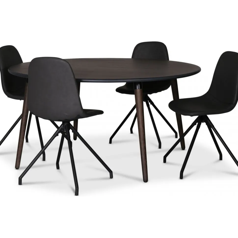 Omni matgrupp, runt matbord Ø130 cm inkl 4 st Bridge snurrbara stolar - Rökfärgad ek + 4.00 x Stolsdyna