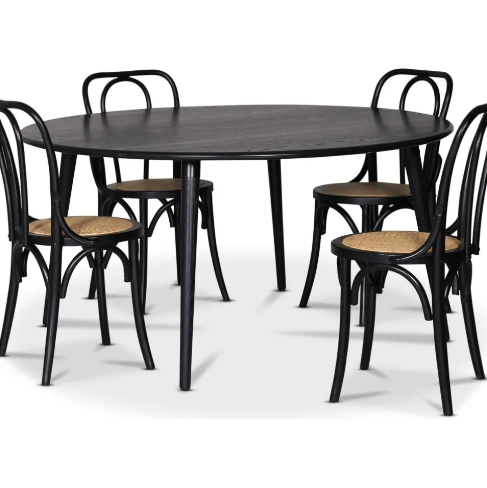 Omni matgrupp, runt matbord Ø130 cm inkl 4 st Tony svarta stolar - Svartbetsad ek + 4.00 x Stolsdyna