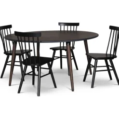 Omni matgrupp, runt matbord Ø130 cm inkl 4 st Orust svarta pinnstolar - Rökfärgad ek + 4.00 x Stolsdyna