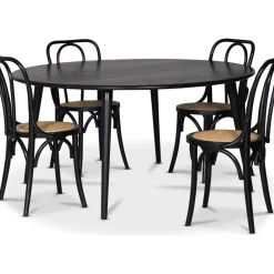 Omni matgrupp, runt matbord Ø130 cm inkl 4 st Tony svarta stolar - Svartbetsad ek + 3.00 x Möbeltassar