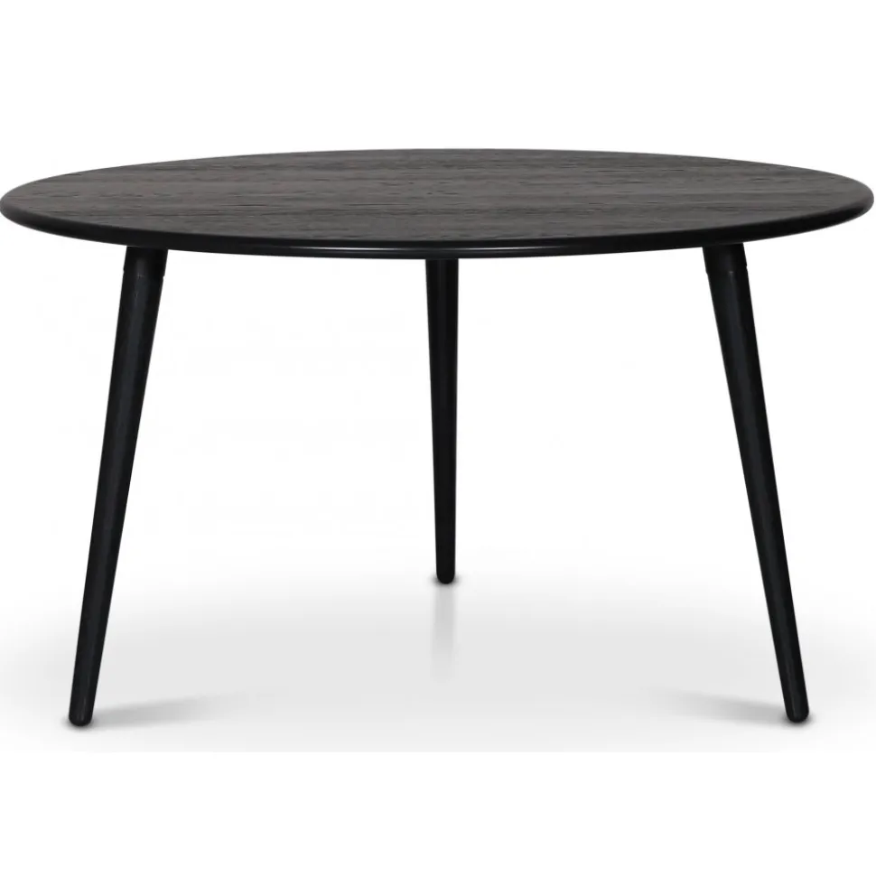 Omni matgrupp, runt matbord Ø130 cm inkl 4 st Bridge snurrbara svarta stolar - Svartbetsad ek