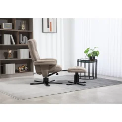 Oslo reclinerfåtölj med pall i mörkbeige tyg