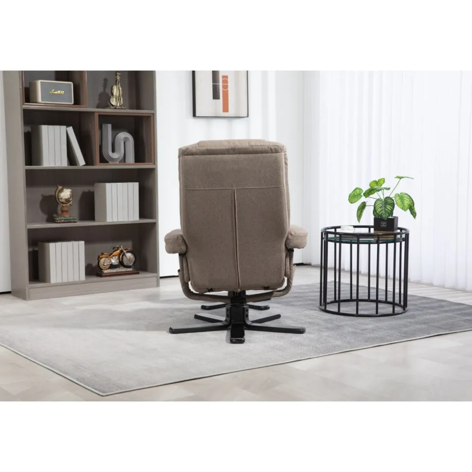 Oslo reclinerfåtölj med pall i mörkbeige tyg
