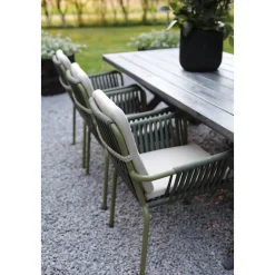 Oxford utematgrupp; bord 220x100 cm inkl 6 st Lincoln stapelbara karmstolar grön/beige