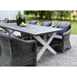 Oxford utematgrupp; grå/vit bord 220 cm inkl 6 st Mercury fåtöljer grå konstrotting
