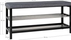 Padova bänk med hyllplan - Grå/svart