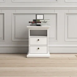 Paris smalt sängbord med 2 lådor och 1 öppet fack - Vit