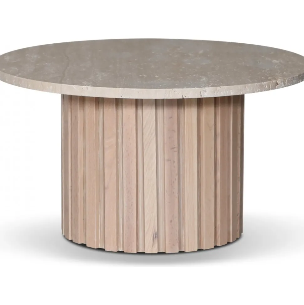 Paus runt soffbord - Whitewash / Ljus Travertin
