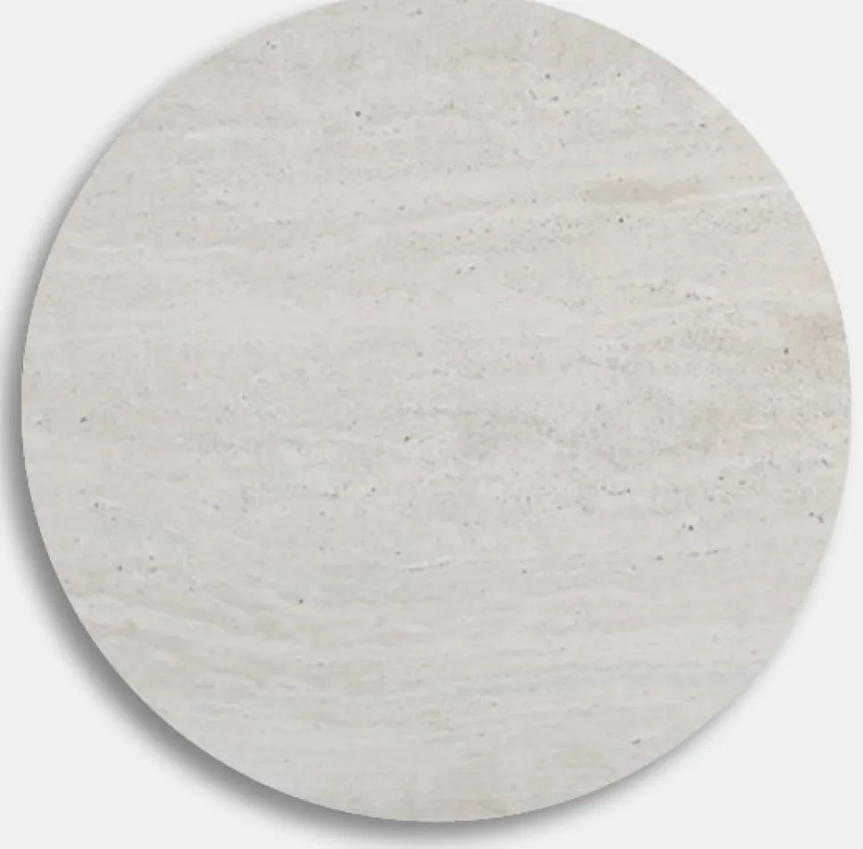 Paus runt soffbord - Whitewash / Ljus Travertin