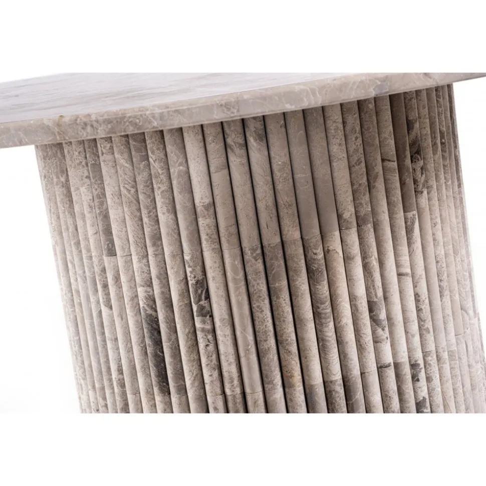 Pegani runt matbord i gråbeige marmor - Valfri storlek 105 eller 130 cm + Möbeltassar