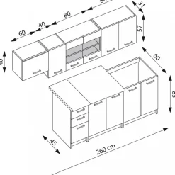 Perla komplett kök 260 cm - Artisan ek/matt mörkgrå/wotan ek