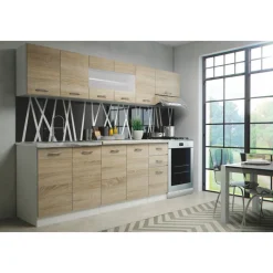 Perla komplett kök 260 cm - Sonoma ek/vit/sand