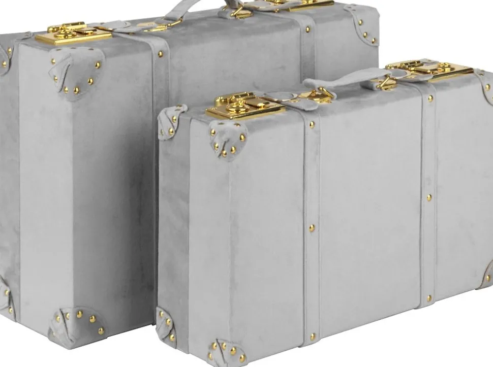 Petit vintage koffert set 2 st - Grå (Sammet) + Möbeltassar