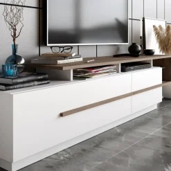 Pia TV-bänk - Valnöt/vit
