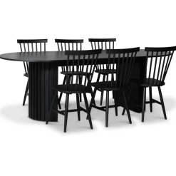 PiPi matgrupp 230 cm inkl. 6 st Karl svarta pinnstolar - Svartbetsat trä