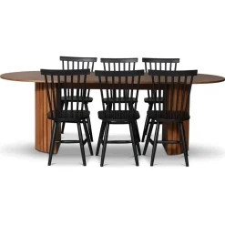 PiPi matgrupp 230 cm inkl. 6 st Karl svarta pinnstolar - Valnöt + 6.00 x Stolsdyna