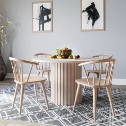 PiPi matgrupp, runt matbord Ø150 cm inkl 4 st Dalsland karmstolar - Whitewash + 4.00 x Stolsdyna