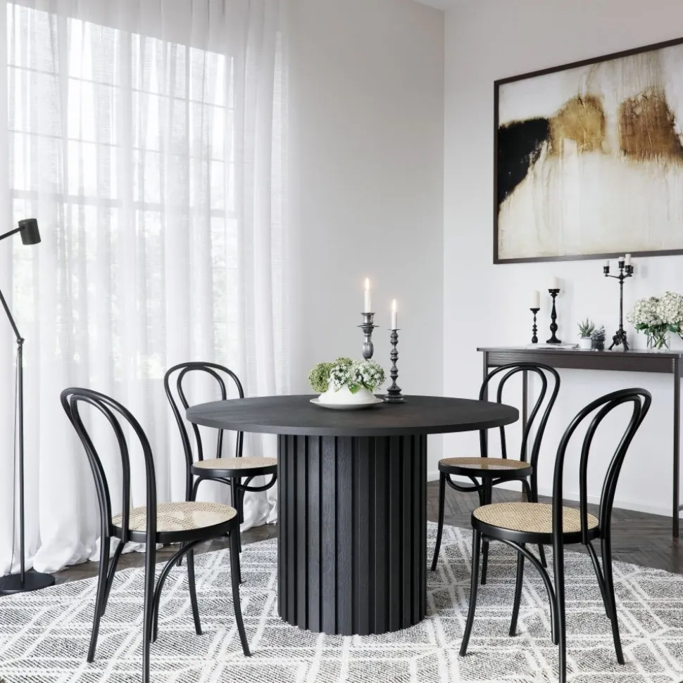 PiPi matgrupp, runt matbord Ø120 cm inkl 4 st Böjträ Stol No18 - Svartbetsat trä + 4.00 x Stolsdyna