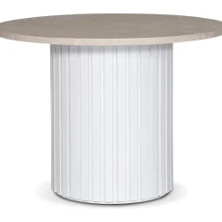 PiPi runt matbord Ø105 cm - Vitbetsat trä / Travertin sten