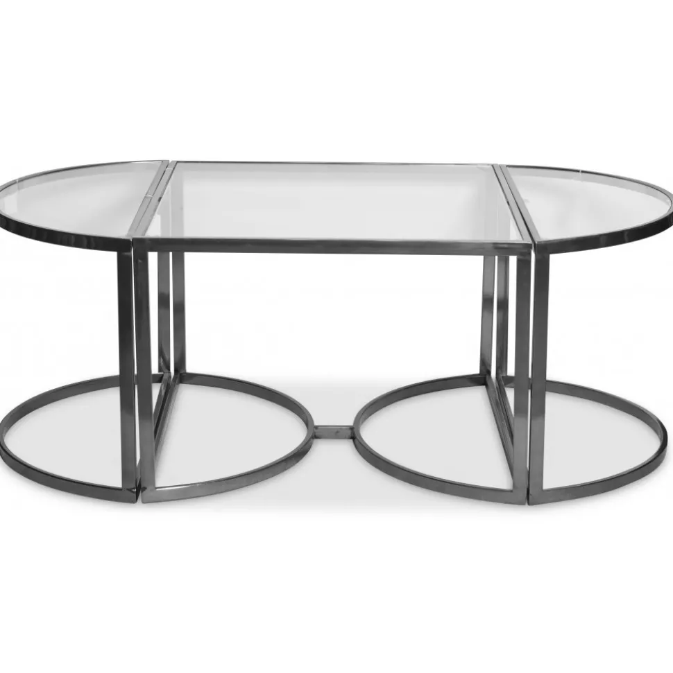 Prins soffbord och sidobord set om 3 bord - Silver/Glas + Möbeltassar