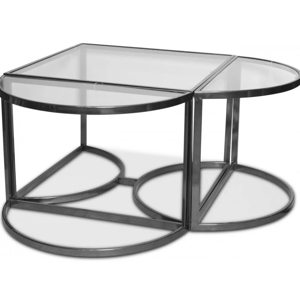 Prins soffbord och sidobord set om 3 bord - Silver/Glas + Möbeltassar