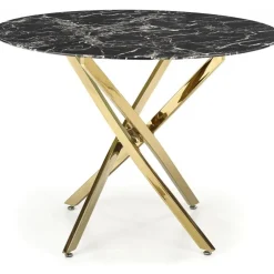 Raymond matbord Ø100 cm - Svart marmor/guld