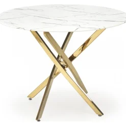 Raymond matbord Ø100 cm - Vit marmor/guld