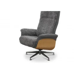 Reclinerfåtölj med fotpall i äkta fårskinn ek/grafitgrå - Ulla