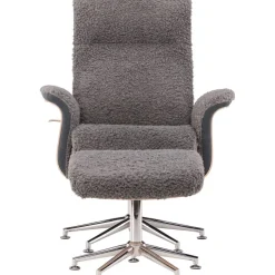 Reclinerfåtölj med fotpall - Grå fårskinnsimitation/whitewash ek