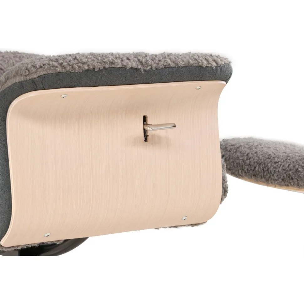 Reclinerfåtölj med fotpall - Grå fårskinnsimitation/whitewash ek