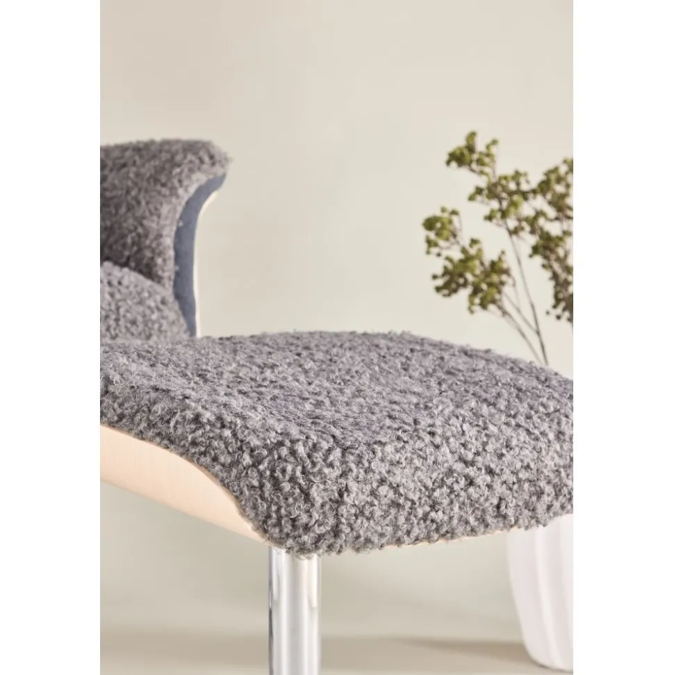 Reclinerfåtölj med fotpall - Grå fårskinnsimitation/whitewash ek