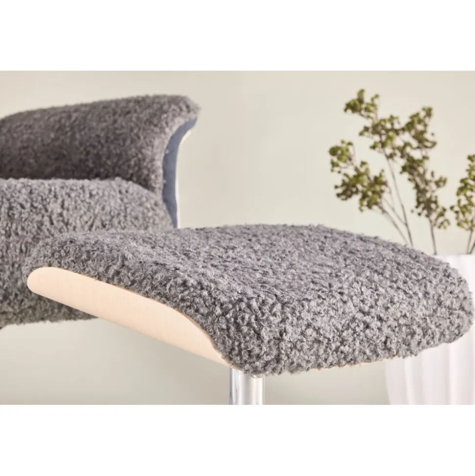 Reclinerfåtölj med fotpall - Grå fårskinnsimitation/whitewash ek