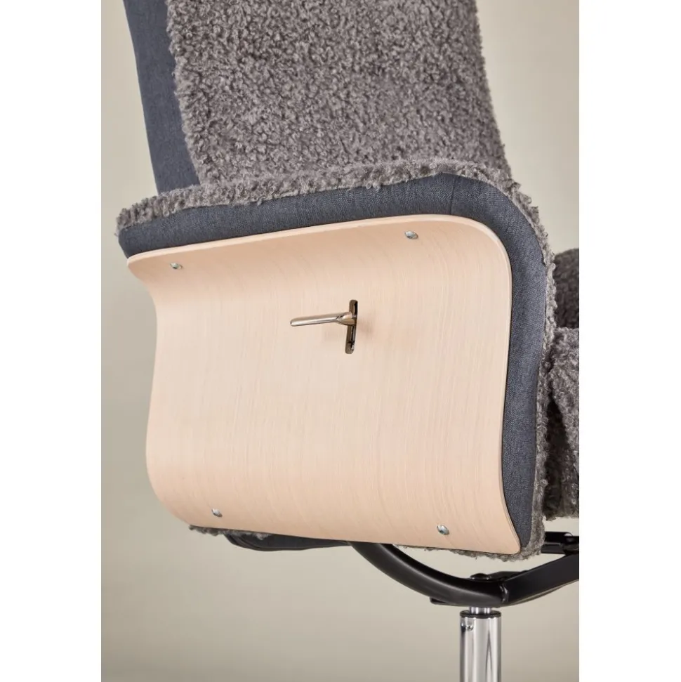 Reclinerfåtölj med fotpall - Grå fårskinnsimitation/whitewash ek