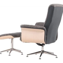 Reclinerfåtölj med fotpall - Grå fårskinnsimitation/whitewash ek