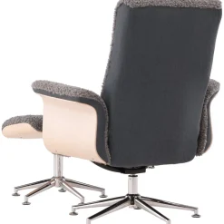 Reclinerfåtölj med fotpall - Grå fårskinnsimitation/whitewash ek