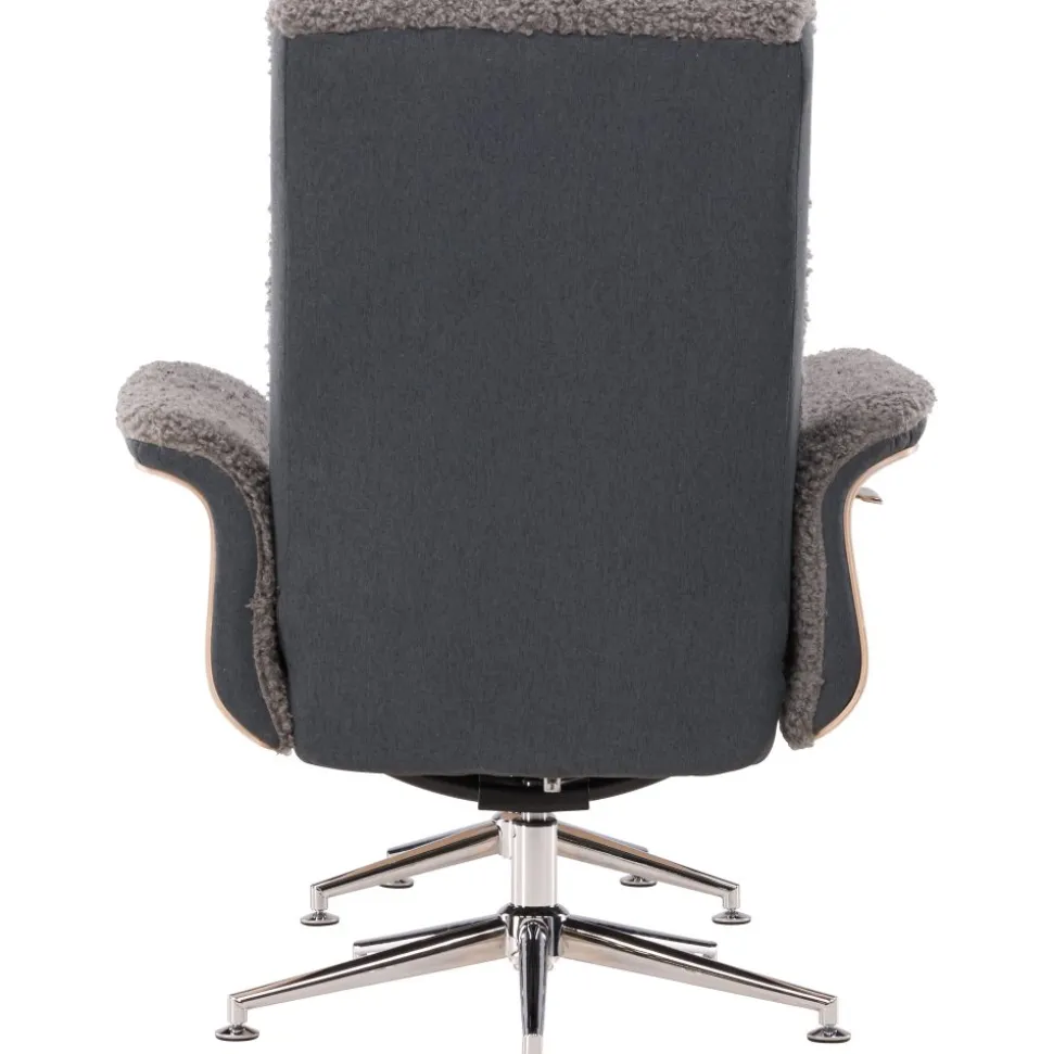 Reclinerfåtölj med fotpall - Grå fårskinnsimitation/whitewash ek