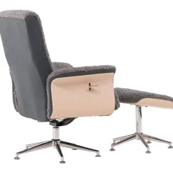 Reclinerfåtölj med fotpall - Grå fårskinnsimitation/whitewash ek