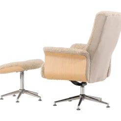 Reclinerfåtölj med fotpall Beige / Ek - Hagön + Textilrengöring för möbler