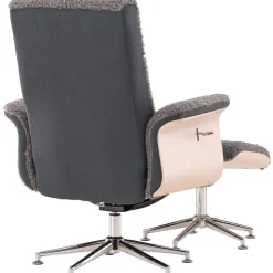 Reclinerfåtölj med fotpall - Grå fårskinnsimitation/whitewash ek + Textilrengöring för möbler